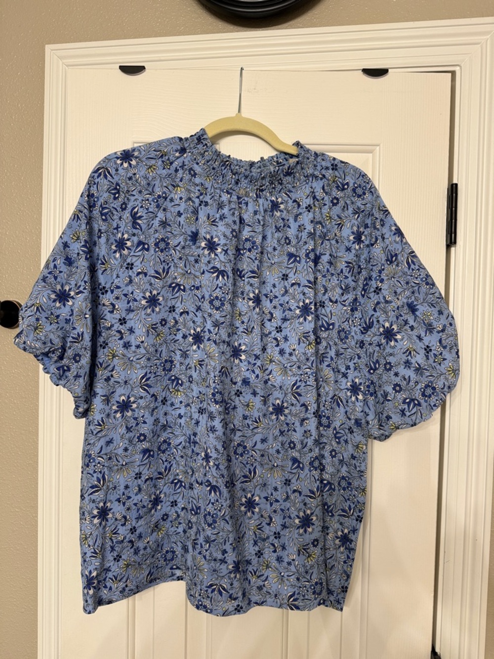 LOFT Light Blue Floral Smocked Top